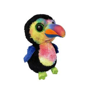 TY Beanie "Beaks" the Toucan 8.5" TySilk Colorful Tropical Bird Blue Pink Green
